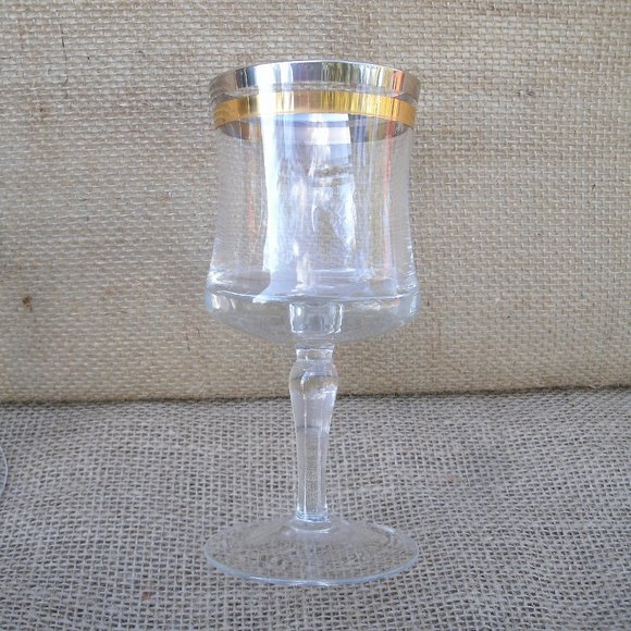 Vintage Krosno Silver & Gold Band Wine Glass Set of 2 - Picture 5 of 16